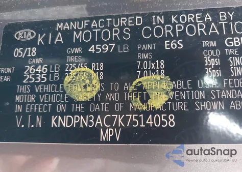 2019 Kia Sportage Ex z USA, uszkodzony, nr VIN KNDPN3AC7K7514058